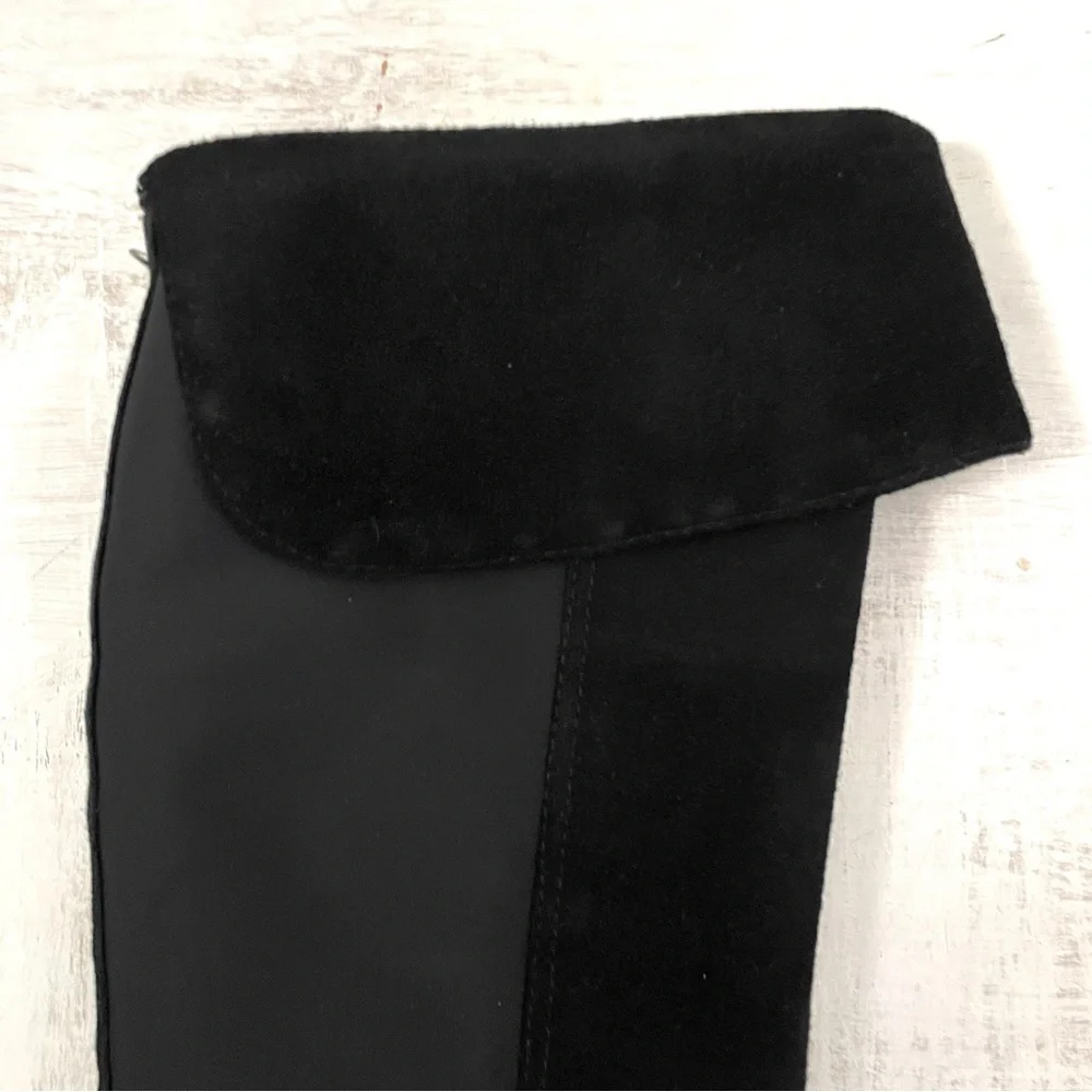 Tory Burch Black Suede Leather Knee-High Riding Boots Fold Over Size 9M